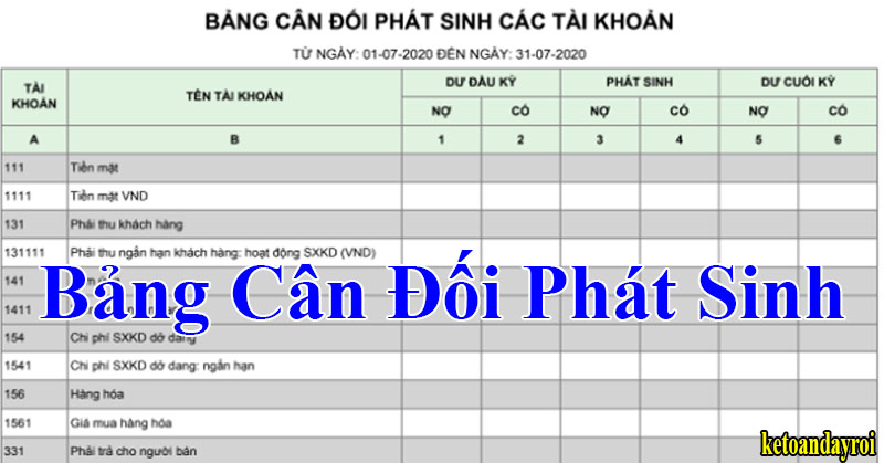 bảng cân đối phát sinh